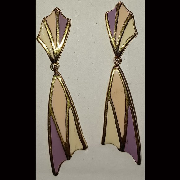 UNWORN Vntg MONET Xlong Necklace & ENAMEL Post Dangle Earrings - Picture 3 of 3